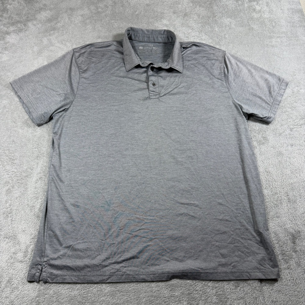 Ariat Polo Shirt Mens‎ XL Gray Fitted AriatTEK Performance Short Sleeve